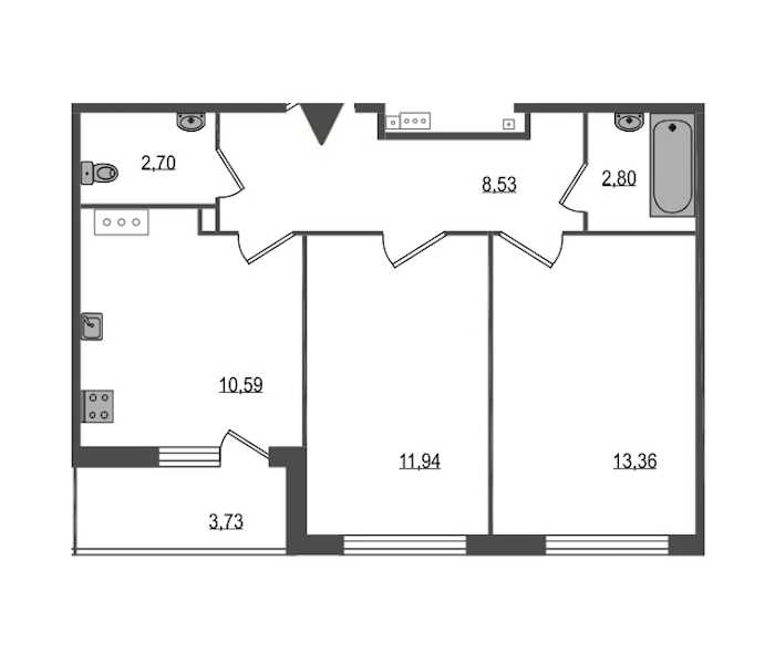 Двухкомнатная квартира в : площадь 51.79 м2 , этаж: 2 – купить в Санкт-Петербурге